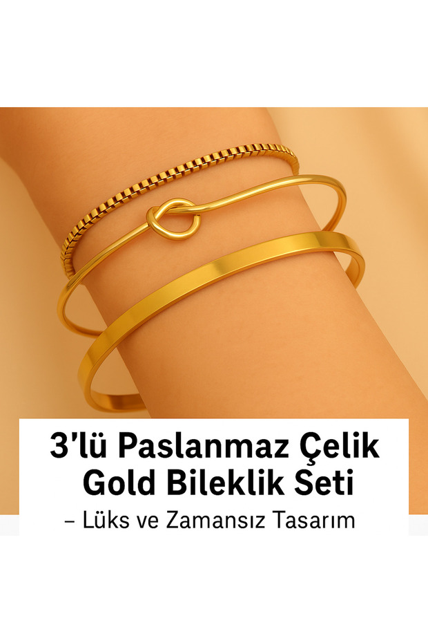 Gold Color Stainless Steel 3-Piece Women's Bracelet Set – Modern & Lasting Sparkle