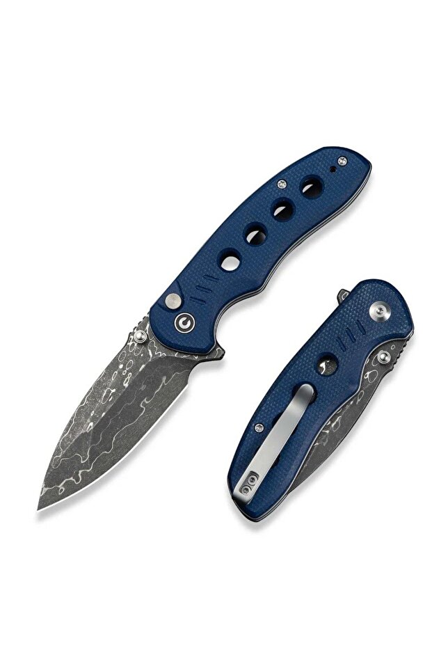 Triptych Flipper & Thumb Stud & Button Lock Knife Damascus Micarta Handle Çakı - 2