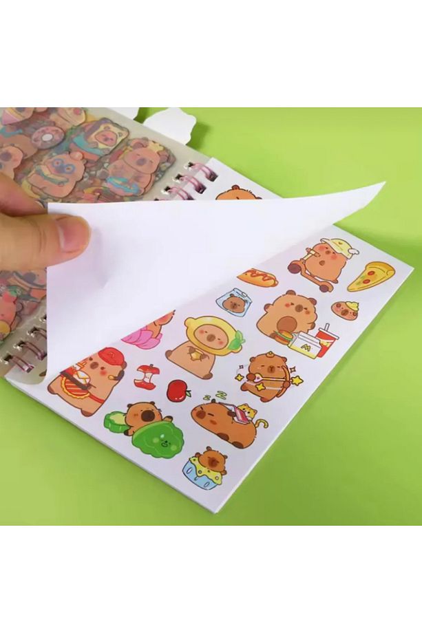Capybara Kapibara Sticker Etiket Çıkartma 16 Sayfa (300 adet) Su Geçirmez+Opak 8 Sayfa Not Defter - 4
