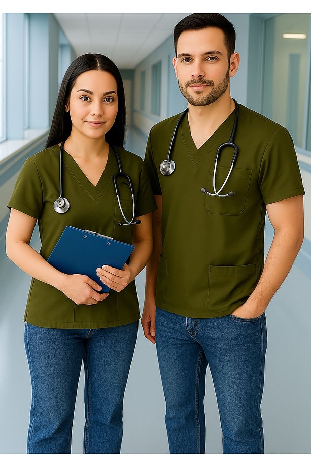 HEMŞİRE FORMA ÜST UItralycra Spaniard Doktor Hem?ire Forma Üst Scrubs Üniforma Cerrahi Üst - 1