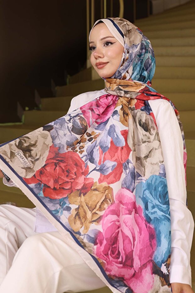 شال منقوش حجري-أزرق داكن İpk111 - 1