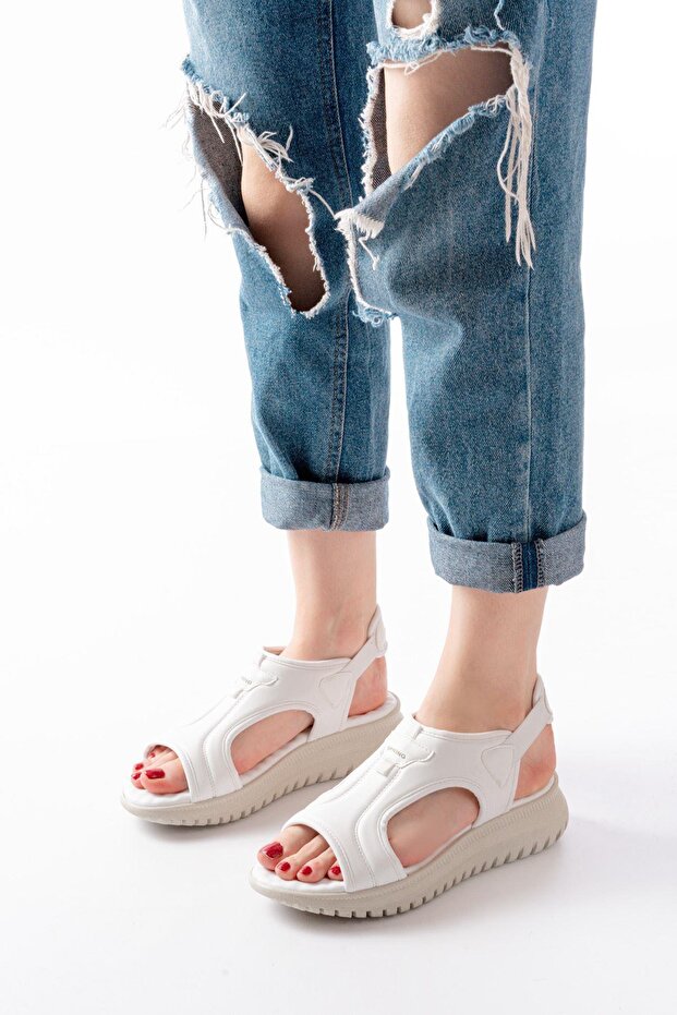 T-221 White Spring Parachute Fabric Elastic Orthopedic Women's Sandals