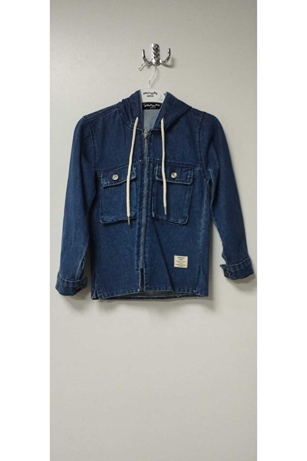 Hooded Chest Pocket Zippered Boy's Denim Jacket