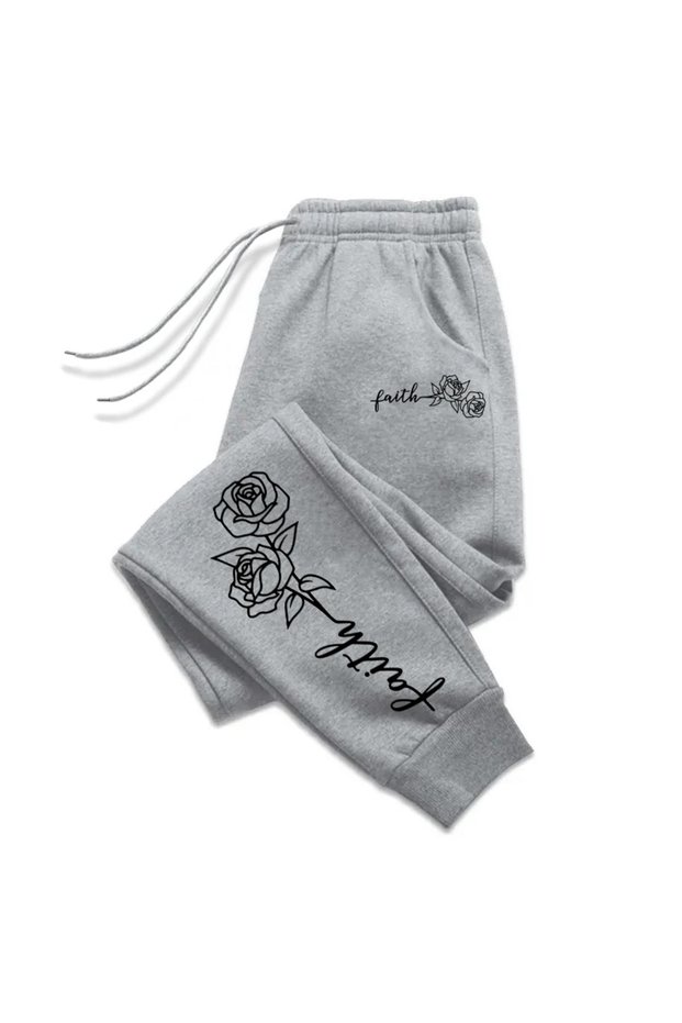 Gray Rose and Humor Printed Women's Unisex Sweatpants
