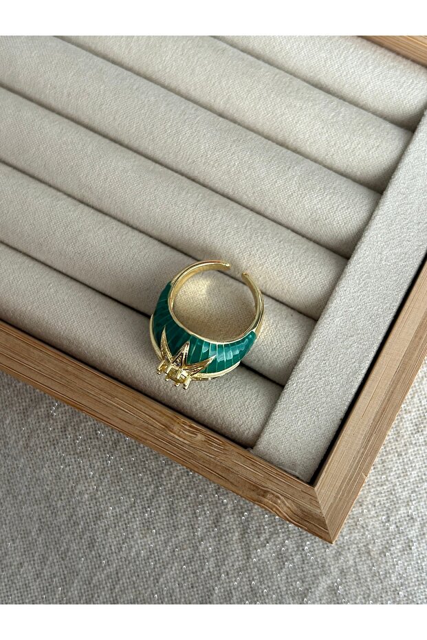 خاتم من الحجر المستدير المينا الأخضر - 3