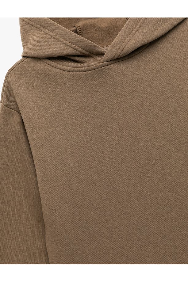 Oversize Şardonlu Uzun Kollu Basic Kapşonlu Sweatshirt - 3