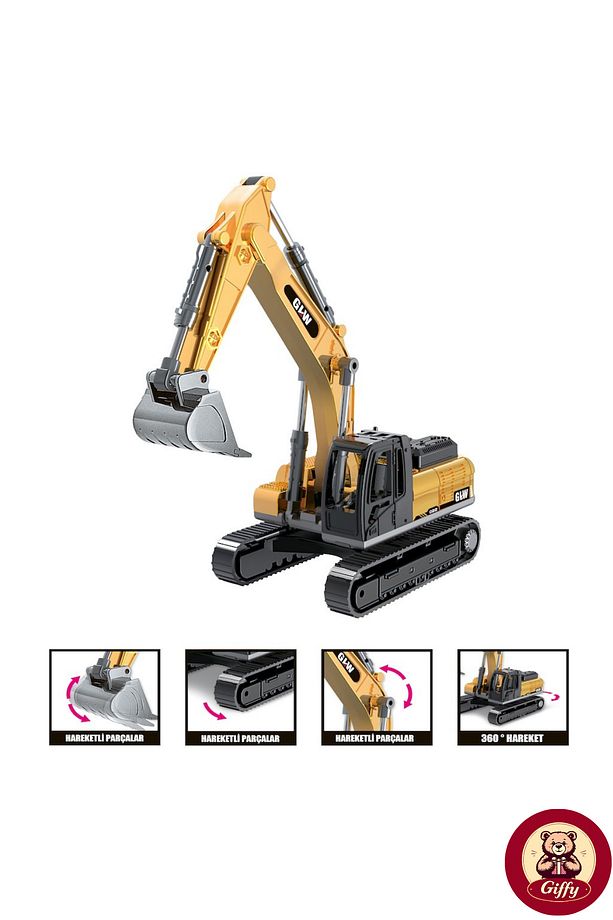 Oyuncak Kutulu Metal Başlıklı İş Makinaları Seti Kepçe Bulldozer Forklift 4 Ü 1 Arada Set Sürtmeli - 6