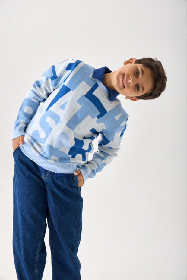 Boy's Knitwear Sweater – Letter Pattern / Long Sleeve / Crew Neck