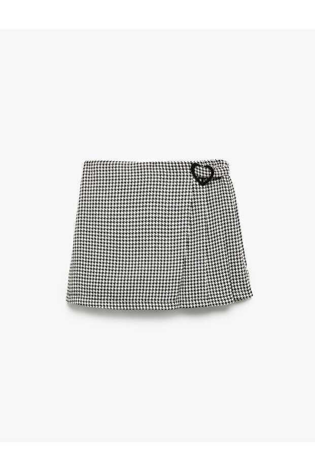 Viscose Blended Heart Buckle Detailed Pleated Shorts Skirt