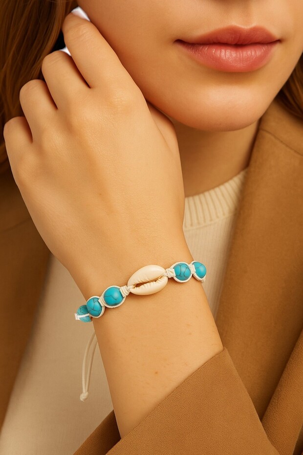 سوار مكرامية من حجر البحر الفيروزي - مصنوع يدويًا وقابل للتعديل - 2
