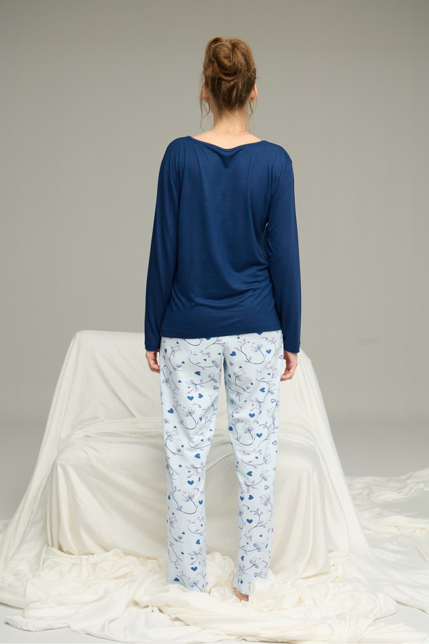 lacivert desenli Örme Pamuklu Pijama Takım25240249 - 3