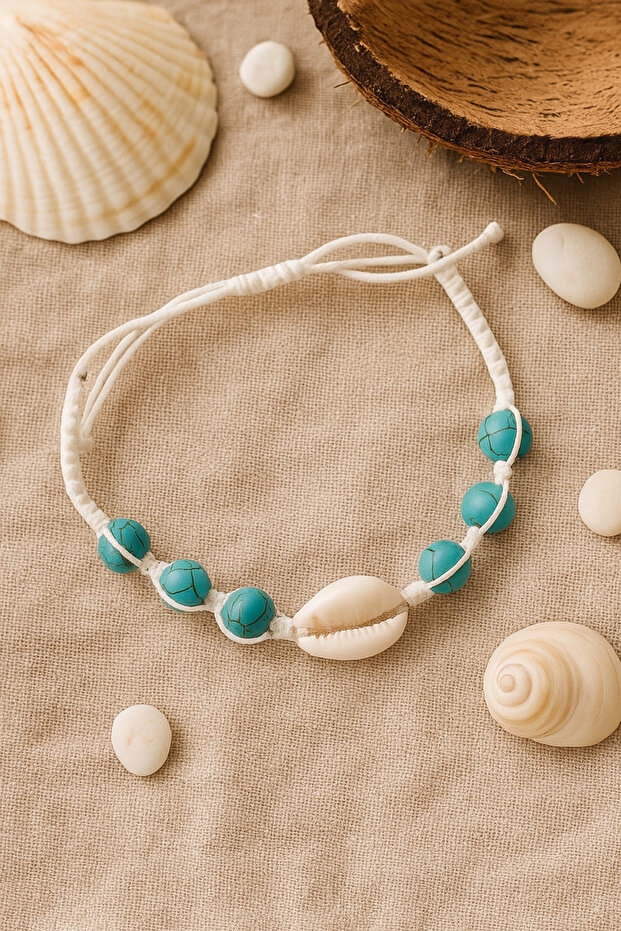 سوار مكرامية من حجر البحر الفيروزي - مصنوع يدويًا وقابل للتعديل - 1