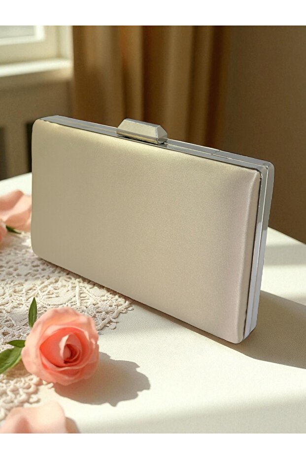 Ten Nude Satin Color Silver Detailed Evening Dress Bag Evening Bag