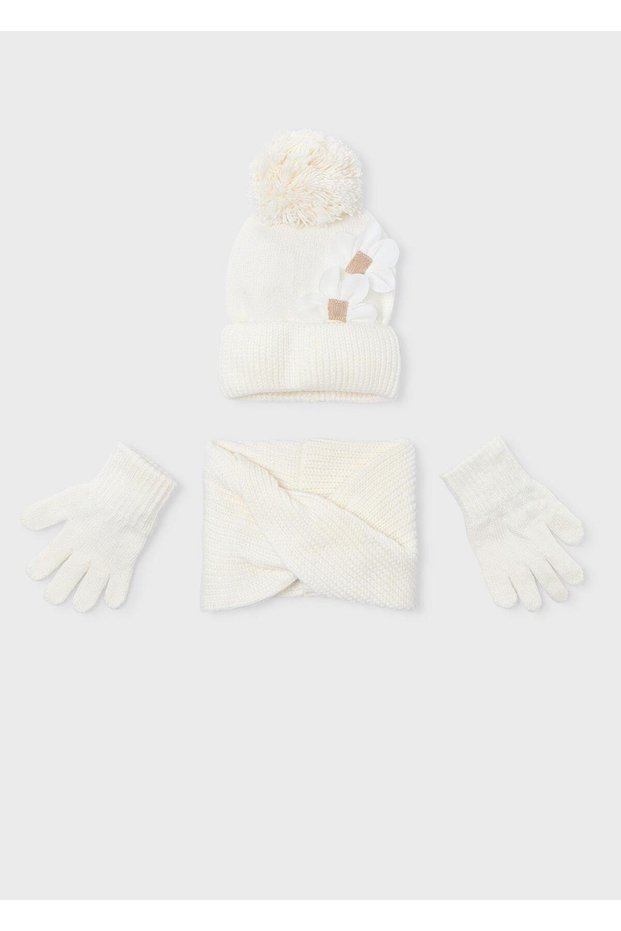 Girl's Scarf, Neck Collar and Gloves Set Cream