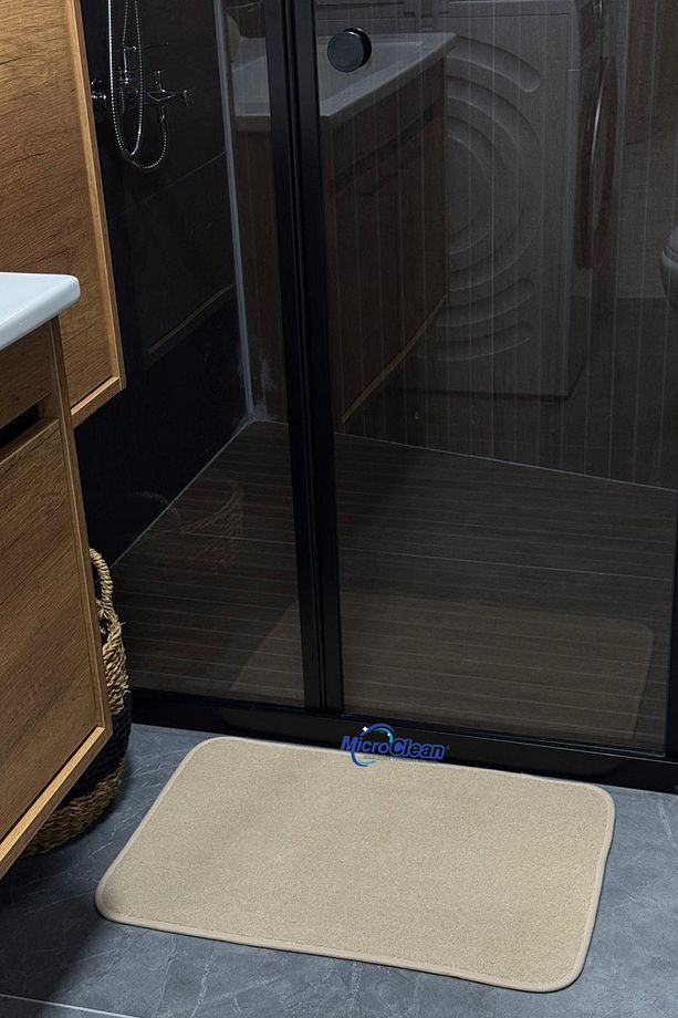 (1 Adet) 40x60 Cm Gri ve Bej Rengi Banyo Paspası Kaymaz Tabanlı, Su Emici, Kare Yapı - 4