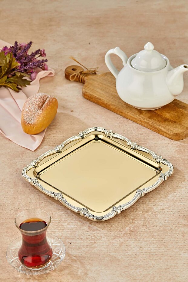 Square Series Metal Presentation Promise Engagement Tray, Gold Tray Silver Accessory
