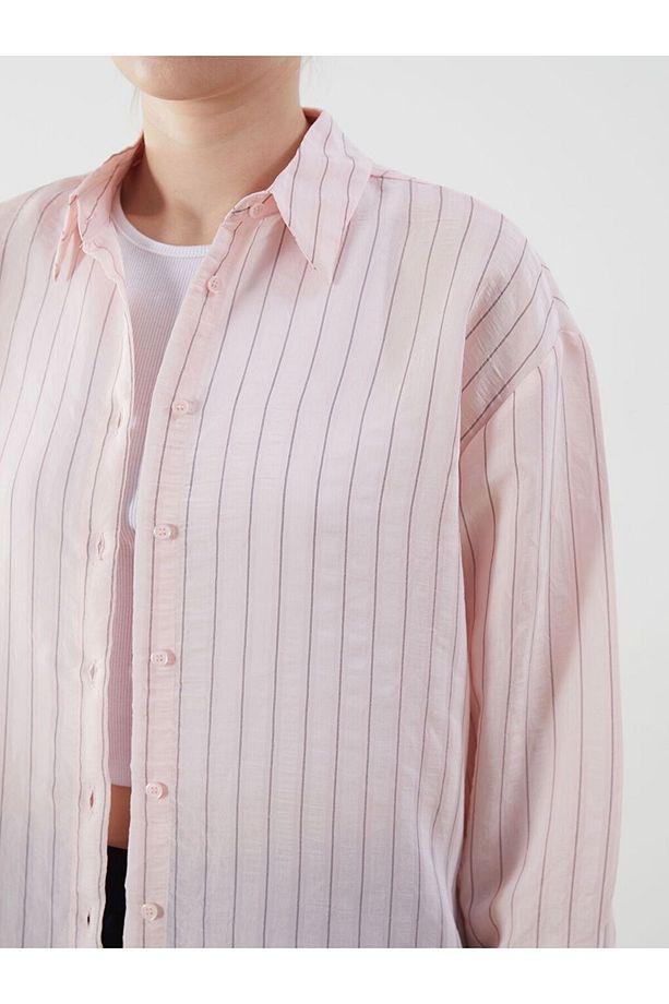 LCW Vision Çizgili Oversize Kadın Gömlek - 3