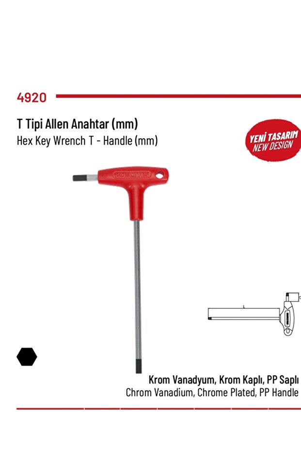 T tipi Alyan (Allen) Anahtar Altı Köşe 2.5mm - 1