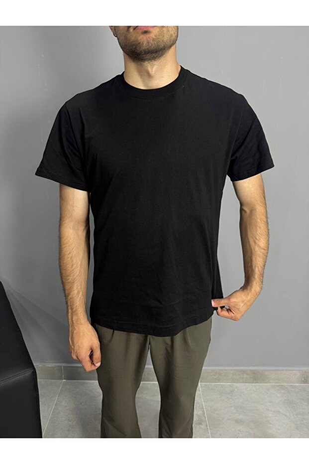 Bisiklet Yaka Siyah Basic T-Shirt