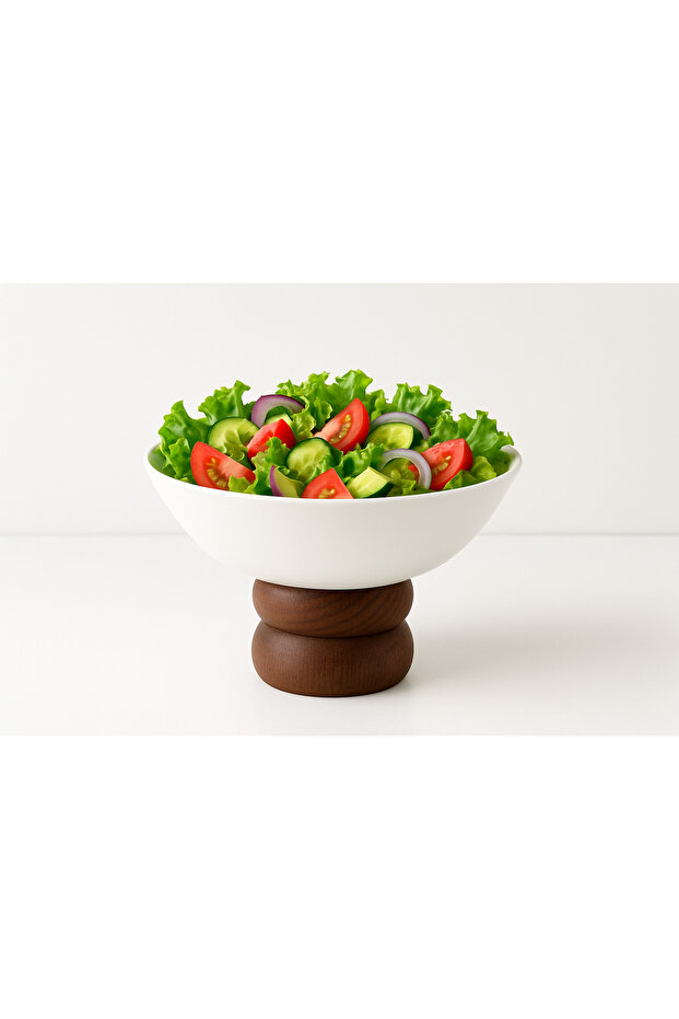 Bugzella Modern Tempered Glass Bowl with Double Walnut Legs