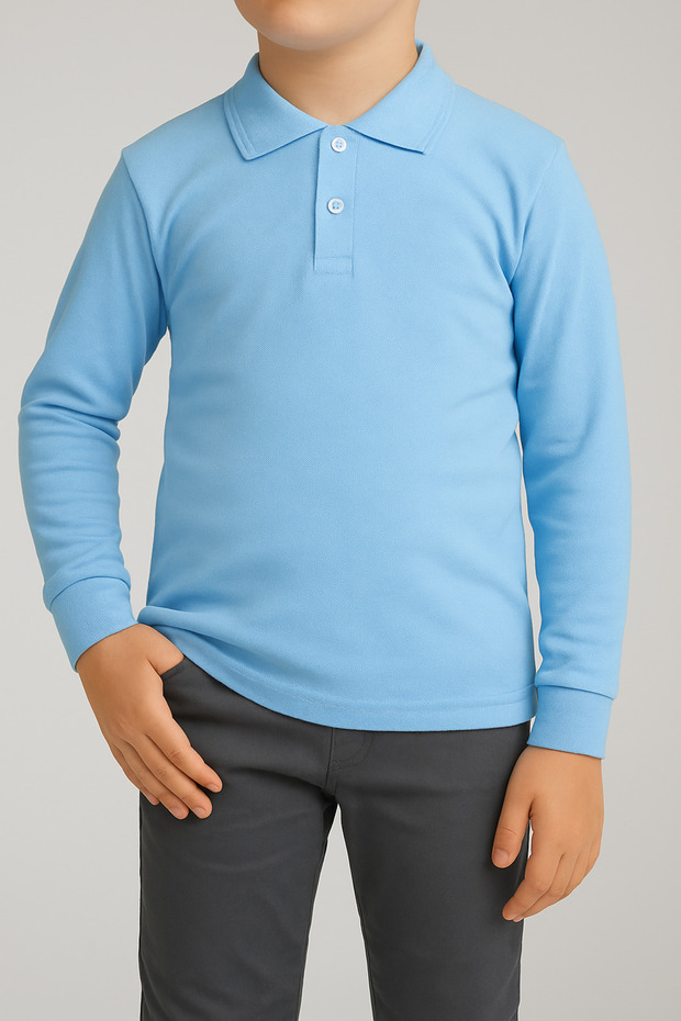 Children's Baby Blue Long Sleeve Polo Neck Lacoste School T-Shirt