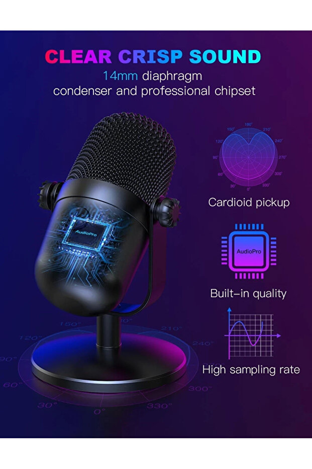 USB Gaming Microphone with Mute & Noise Cancellation – RGB Condenser Mic for Streaming - 5