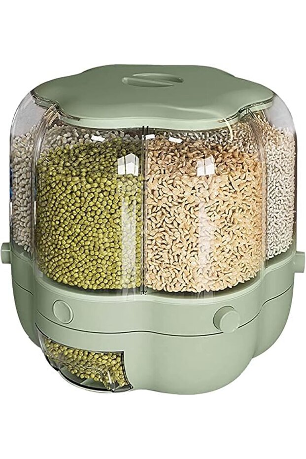 SUKILO Round 6-Grid Food Grain Dispenser – Transparent Large-Capacity Dry Food Storage Container w