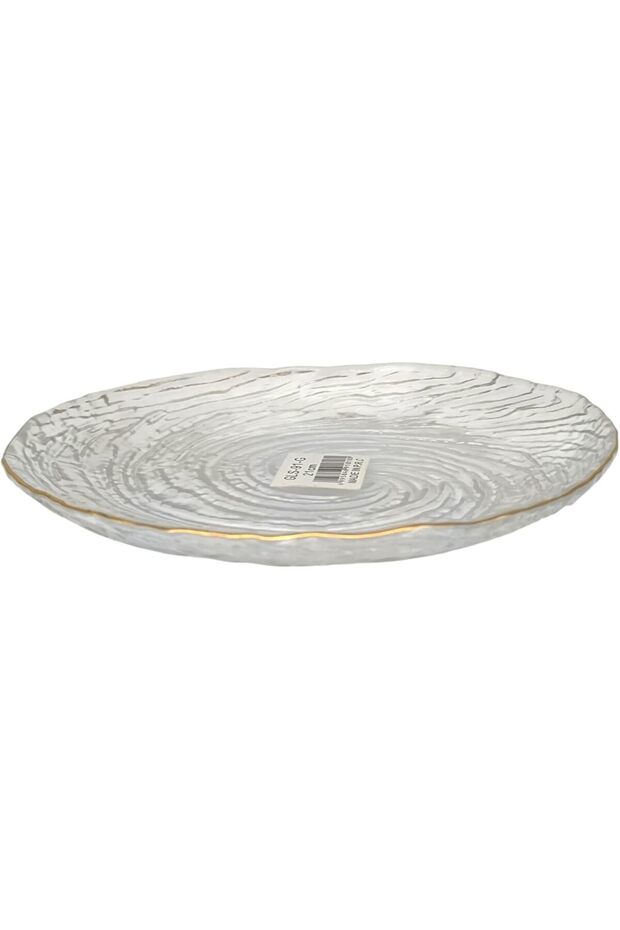 Decorative Glass Serving Plate with Swirl Pattern, 21 cm, Gold Trim