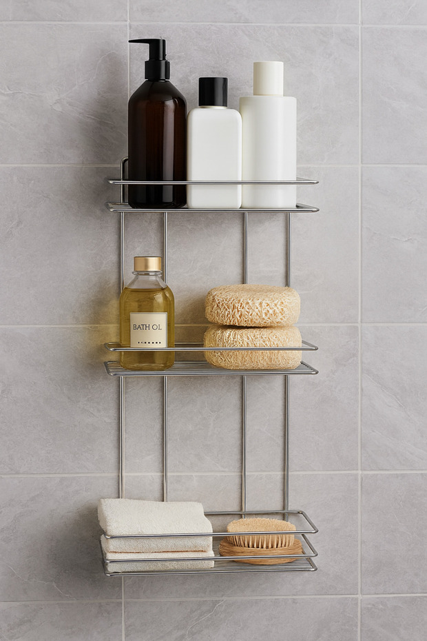 Adhesive Bathroom Organizer Shampoo Dispenser Soap Holder Lifetime Stainless 3-Piece Bathroom Shower Hanger Rack Chrome