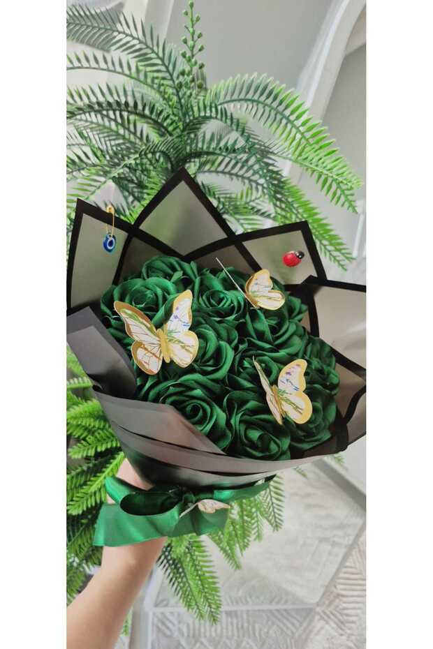 15 Pieces of Emerald Green Non-Fading Rose Bouquet [Note Written]