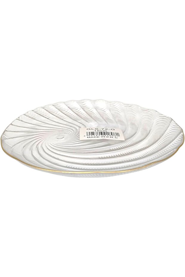 Decorative Glass Plate with Swirl Pattern, 16cm, Gold Trim, White