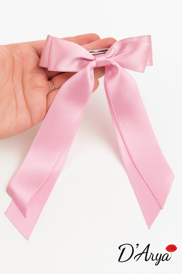 Dd479 Nostalgic Pink Satin Ribbon / Bow Long Ribbon Hair Clip