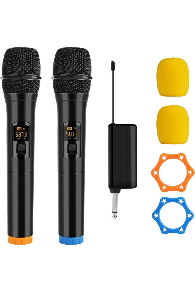 Wireless Microphone System – UHF Dual Handheld Dynamic Mics with Rechargeable Receiver - 1