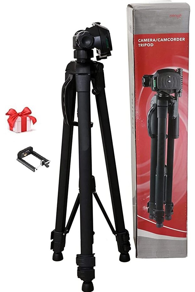 Camera Tripod with Phone Grip, Adjustable Height, 360° Ball Head, Lightweight Travel Stand,
