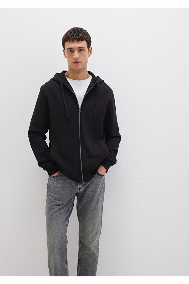 Fermuarlı Siyah Sweatshirt - 1