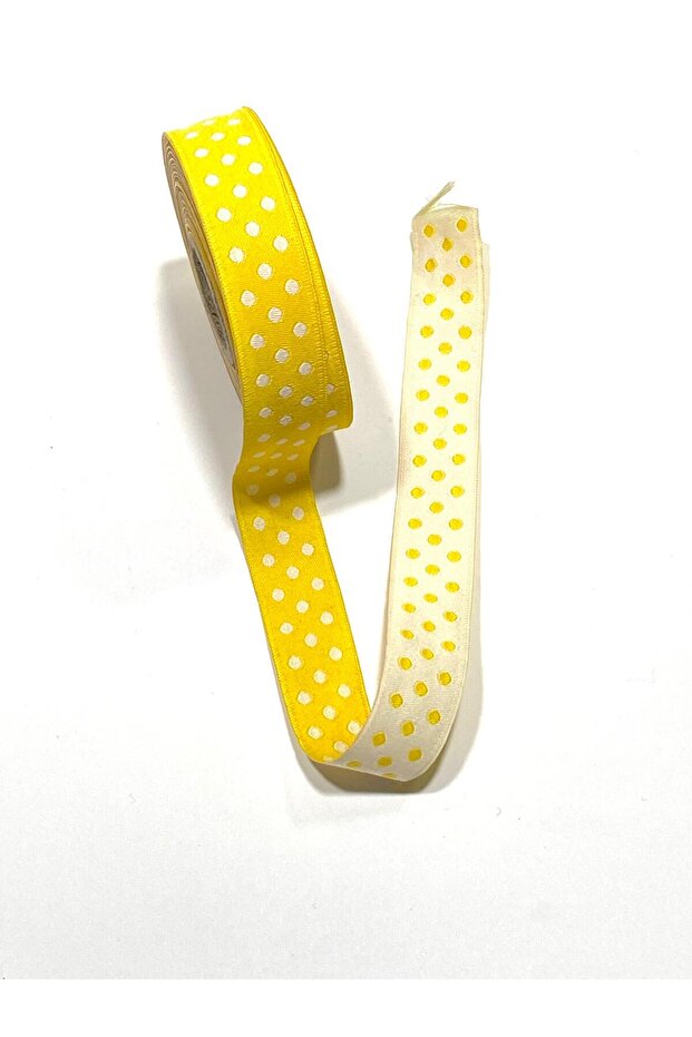 Polka Dot Double Sided Woven Ribbon / 10 Meters / 20 mm Yellow