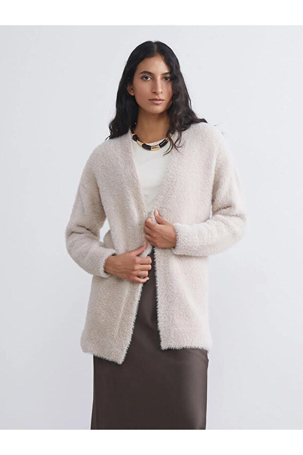 LCW Modest Şal Yaka Kadın Pelüş Triko Hırka (W5) - 1