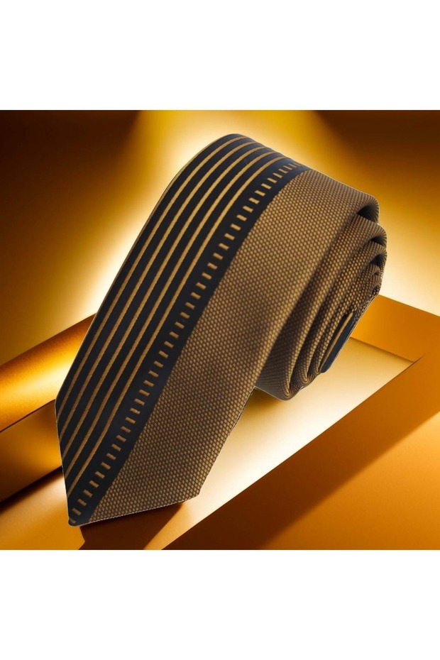Gold Copper Stripes Black Custom Board Cut Slim Fashion Slim Tie