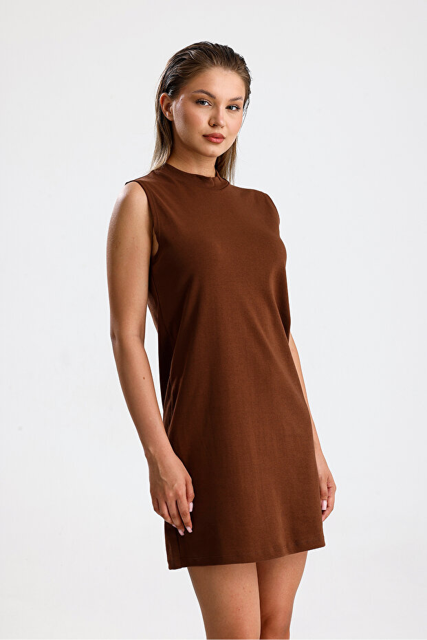Brown 100% Cotton Interlock Zero Sleeve Undershirt Blouse - 4