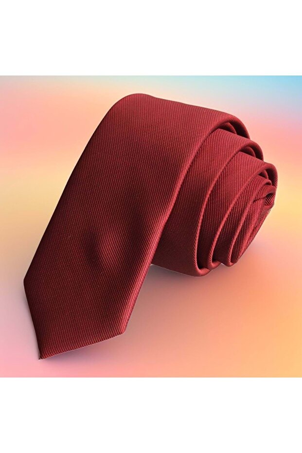 Burgundy Self Striped Plain Slim Fashion Slim Tie