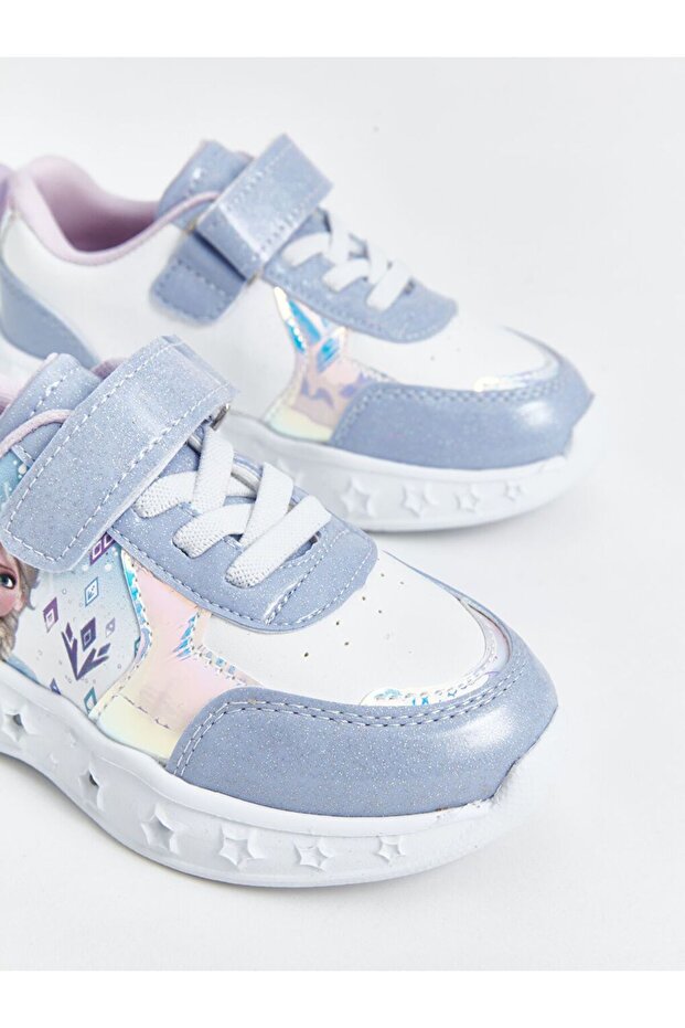 Mavi Bağcıklı ve Cırt Cırtlı Elsa Baskılı Kız Bebek Spor Ayakkabı - 3