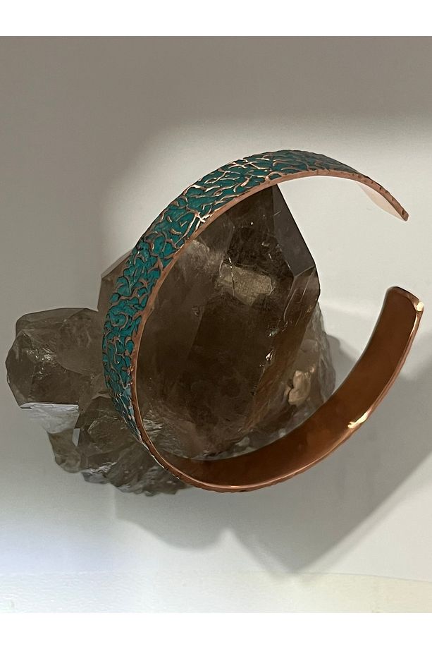 , Saf Bakır Bileklik, Ağaçkabuğu Yeşil Desenli, Bakırın Şifası ile - 5