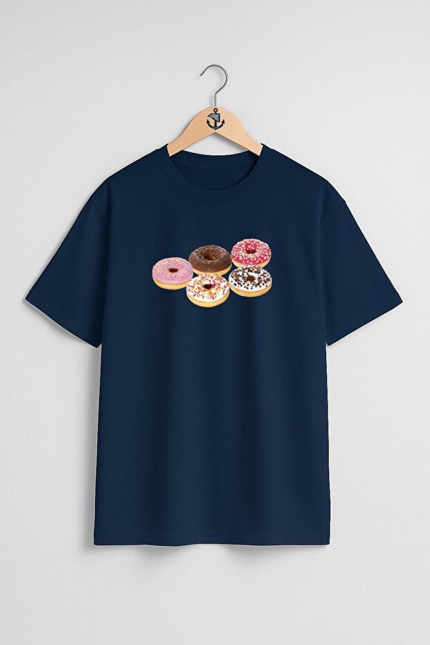 Oversize Donut and Croissant Chest Design Unisex T-Shirt