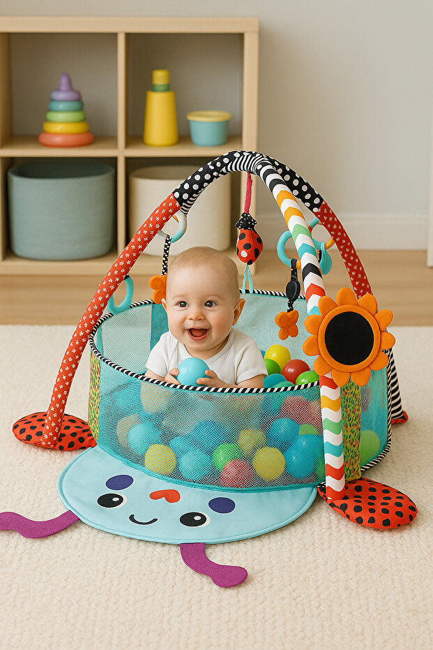 3 in 1 Play Mat - Ladybug Themed Ball Pool - Activity Center + 25 Balls 4 Toy Set