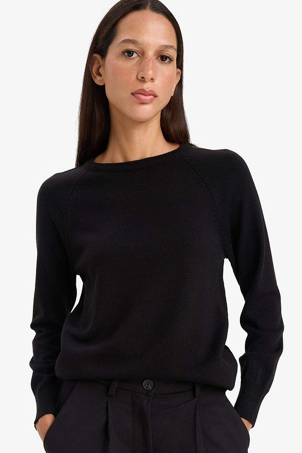 Relax Fit Bisiklet Yaka Basic Düz Triko Kazak I6913AZ25WN - 1
