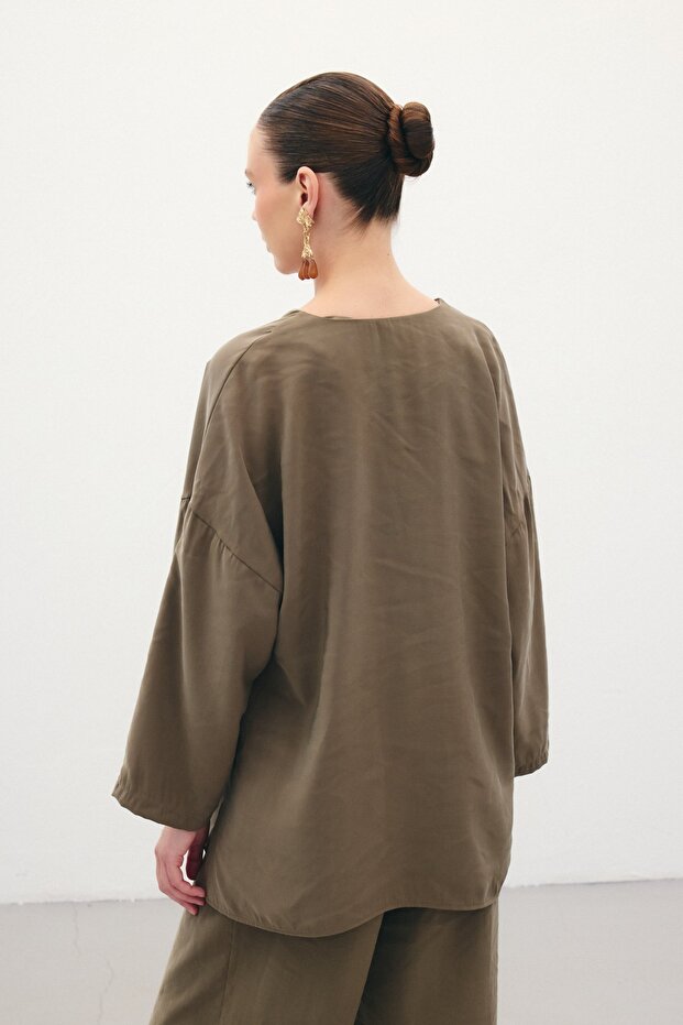 Düğmeli Kimono - Haki - 8