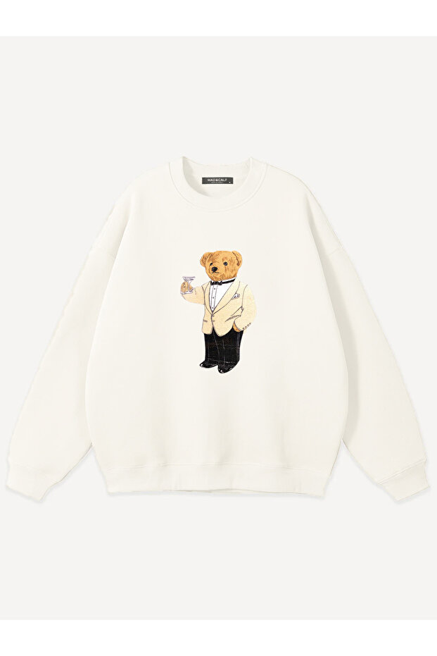 Unisex Business Teddy Printed Crew Neck Oversize Sweatshirt