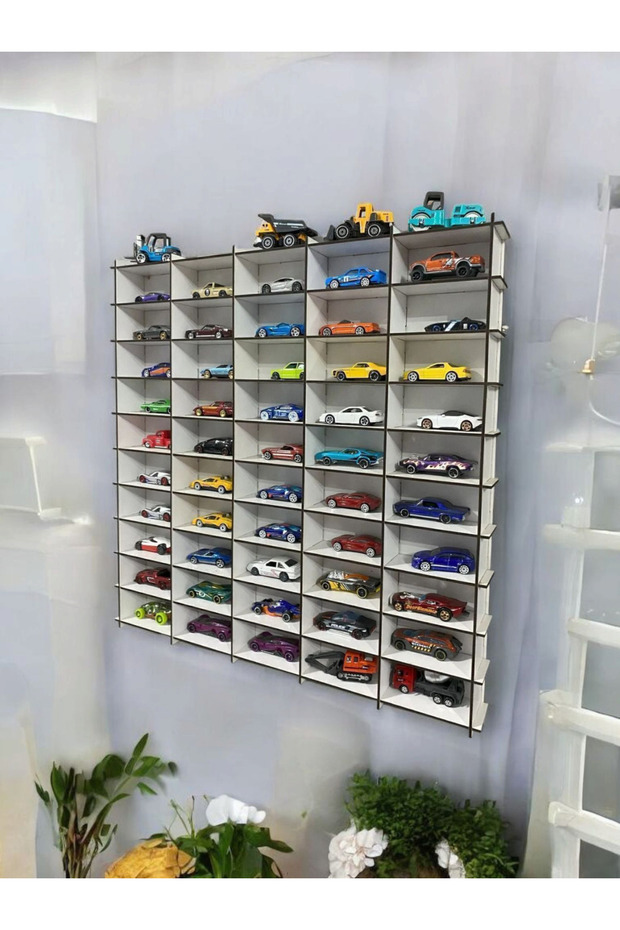 50-Piece White Car Shelf (SUITABLE FOR HOTWHEELS AND MATCHBOX CARS)