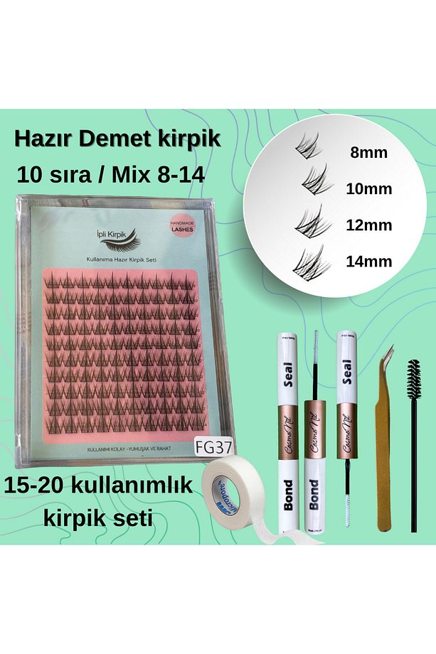 Hazır Demet Anime Kirpik Seti - Yapıştırıcı, Sabitleyici, Cımbız, Fırça, Kirpik Bandı - 1