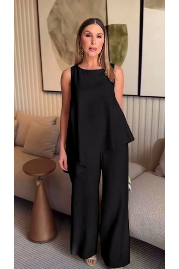 Asymmetrical Blouse - Pants Two-Piece Set